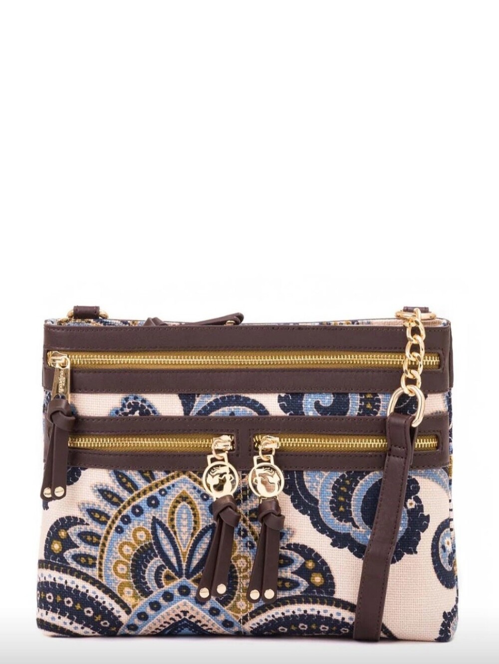 Spartina 449 Boheme Zipper Hipster Crossbody Bag, Cream Blue And Leather